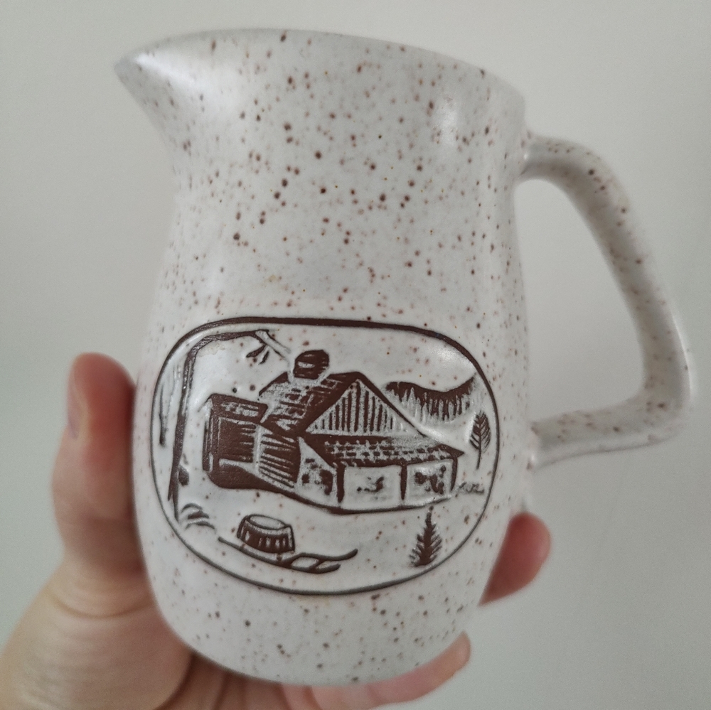 Vintage Onion River Pottery Creamer Winooski Vermont Clay Brown White 10 oz